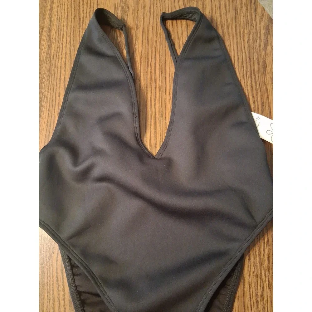 Dippin' Daisy's Sz Large Black Deep Plunge One Piece Swimsuit NWT